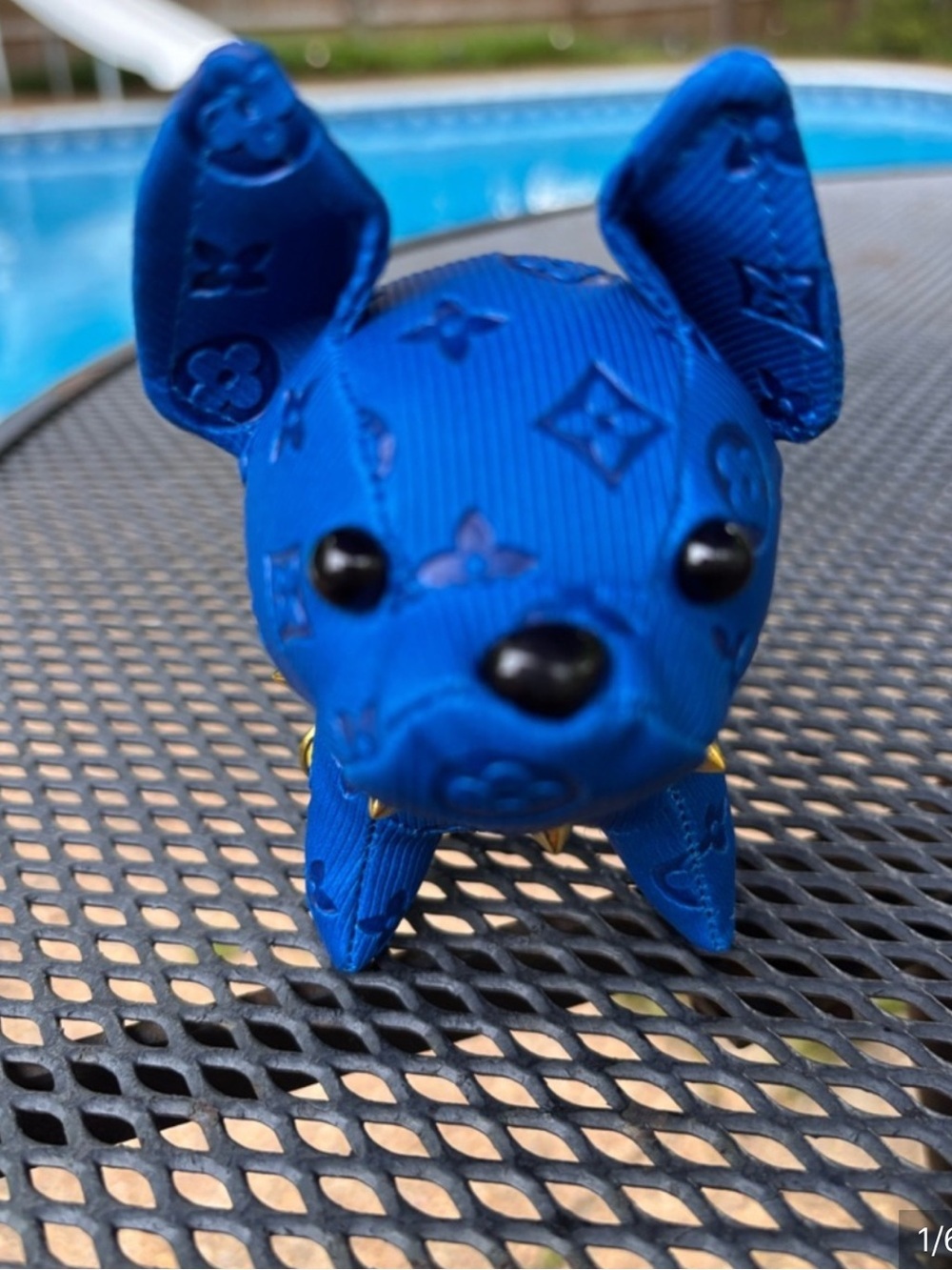 Bag Charm/Key Fob bright Blue  Frenchie Dog with spiked collar! 💙💙